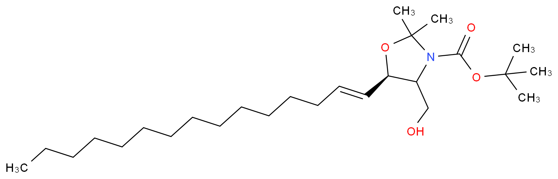 tert-butyl (5R)-4-(hydroxymethyl)-2,2-dimethyl-5-[(1E)-pentadec-1-en-1-yl]-1,3-oxazolidine-3-carboxylate_分子结构_CAS_207516-23-2