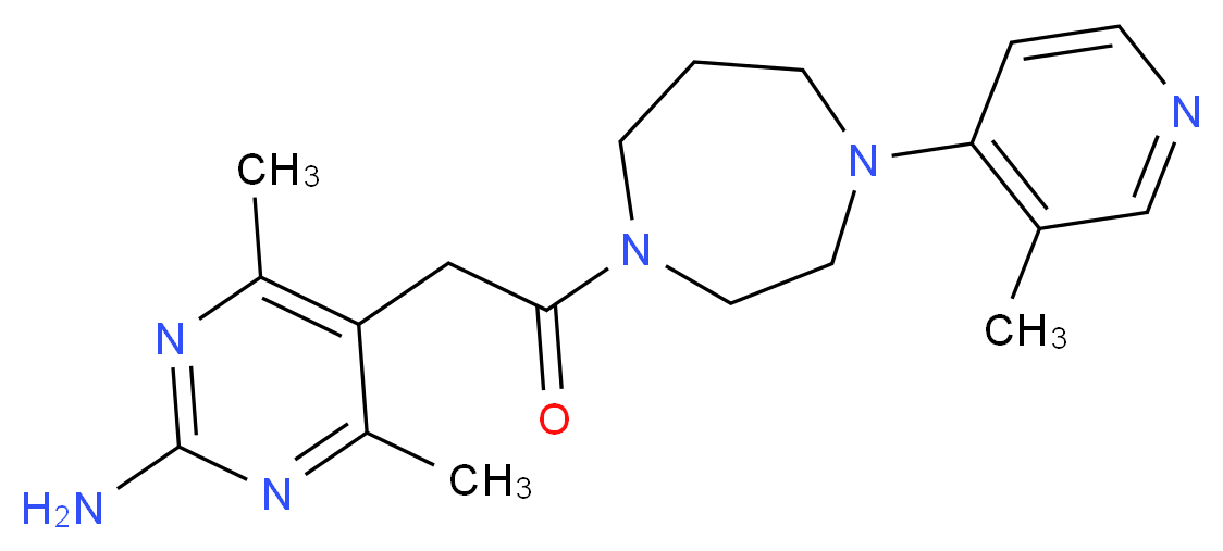 4,6-dimethyl-5-{2-[4-(3-methyl-4-pyridinyl)-1,4-diazepan-1-yl]-2-oxoethyl}-2-pyrimidinamine_分子结构_CAS_)