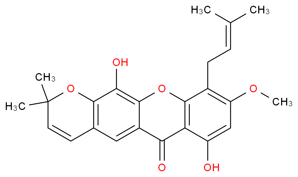 7,12-dihydroxy-9-methoxy-2,2-dimethyl-10-(3-methylbut-2-en-1-yl)-2,6-dihydro-1,11-dioxatetracen-6-one_分子结构_CAS_864516-31-4