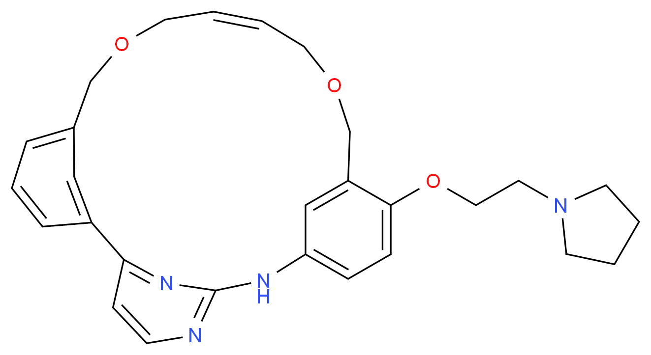 (16E)-11-[2-(pyrrolidin-1-yl)ethoxy]-14,19-dioxa-5,7,27-triazatetracyclo[19.3.1.1<sup>2</sup>,<sup>6</sup>.1<sup>8</sup>,<sup>1</sup><sup>2</sup>]heptacosa-1(25),2(27),3,5,8,10,12(26),16,21,23-decaene_分子结构_CAS_937272-79-2