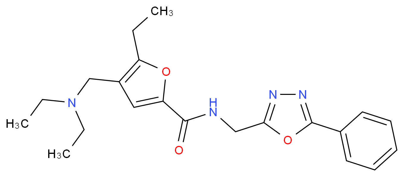 4-[(diethylamino)methyl]-5-ethyl-N-[(5-phenyl-1,3,4-oxadiazol-2-yl)methyl]-2-furamide_分子结构_CAS_)