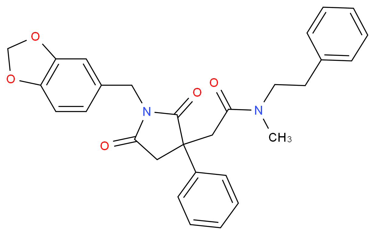 2-[1-(1,3-benzodioxol-5-ylmethyl)-2,5-dioxo-3-phenyl-3-pyrrolidinyl]-N-methyl-N-(2-phenylethyl)acetamide_分子结构_CAS_)