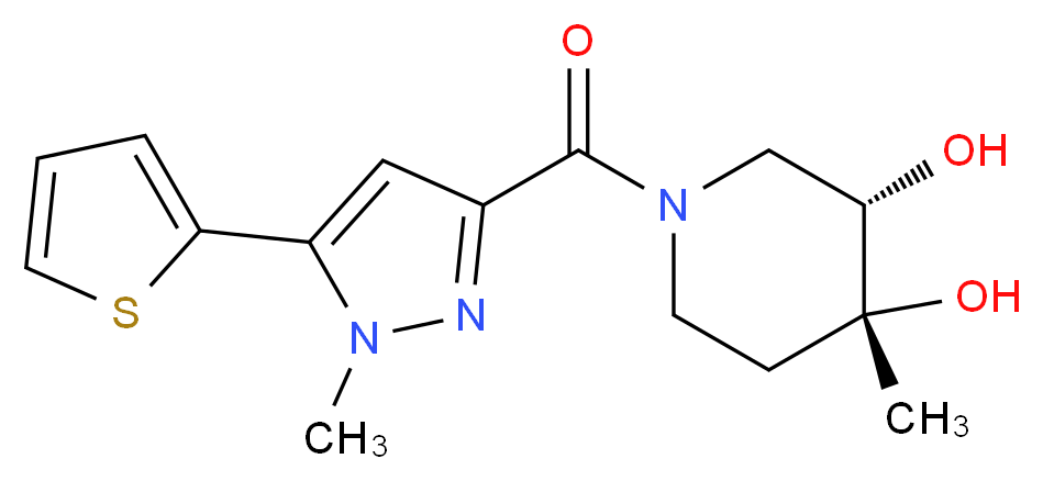 (3S*,4R*)-4-methyl-1-{[1-methyl-5-(2-thienyl)-1H-pyrazol-3-yl]carbonyl}piperidine-3,4-diol_分子结构_CAS_)