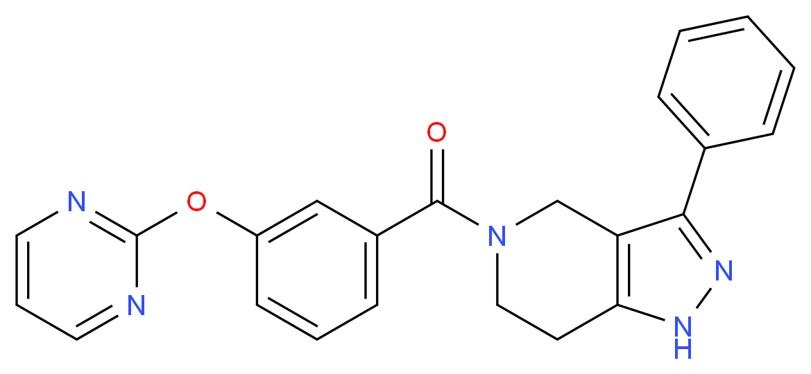 3-phenyl-5-[3-(pyrimidin-2-yloxy)benzoyl]-4,5,6,7-tetrahydro-1H-pyrazolo[4,3-c]pyridine_分子结构_CAS_)