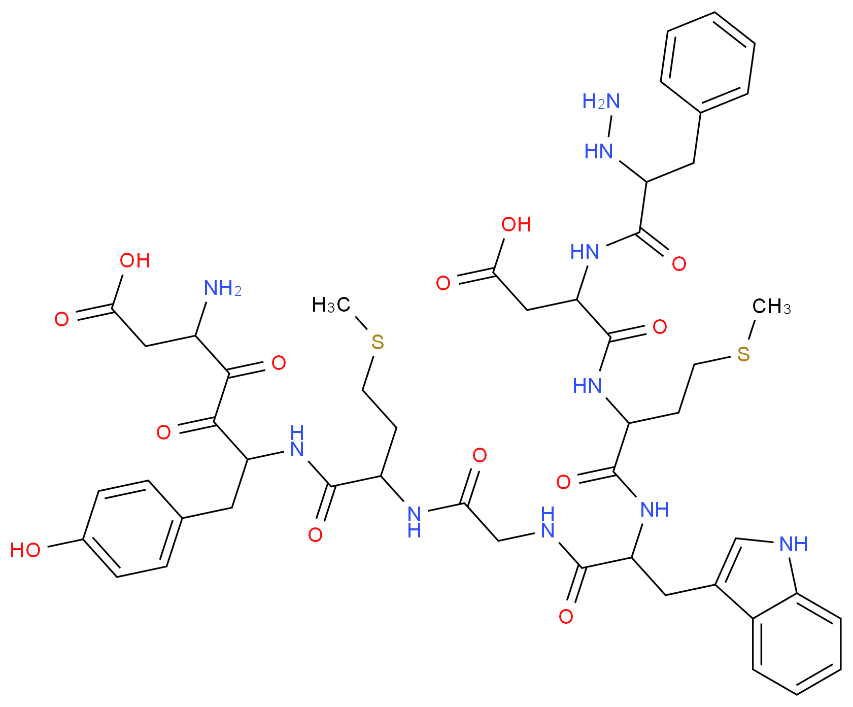 3-amino-6-{2-[2-(2-{2-[3-carboxy-2-(2-hydrazinyl-3-phenylpropanamido)propanamido]-4-(methylsulfanyl)butanamido}-3-(1H-indol-3-yl)propanamido)acetamido]-4-(methylsulfanyl)butanamido}-7-(4-hydroxyphenyl)-4,5-dioxoheptanoic acid_分子结构_CAS_25679-24-7