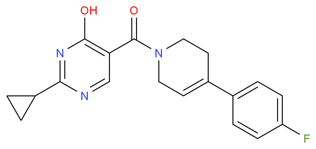 2-cyclopropyl-5-{[4-(4-fluorophenyl)-3,6-dihydropyridin-1(2H)-yl]carbonyl}pyrimidin-4-ol_分子结构_CAS_)