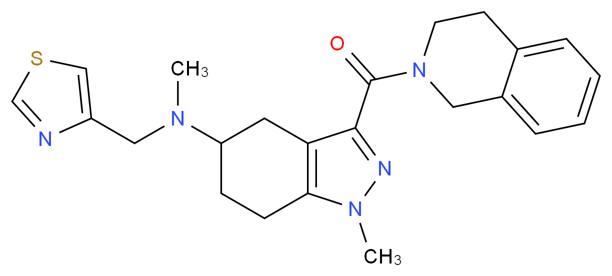3-(3,4-dihydro-2(1H)-isoquinolinylcarbonyl)-N,1-dimethyl-N-(1,3-thiazol-4-ylmethyl)-4,5,6,7-tetrahydro-1H-indazol-5-amine_分子结构_CAS_)