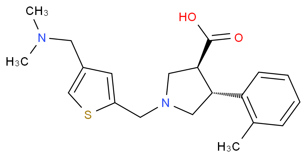 (3S*,4R*)-1-({4-[(dimethylamino)methyl]-2-thienyl}methyl)-4-(2-methylphenyl)pyrrolidine-3-carboxylic acid_分子结构_CAS_)