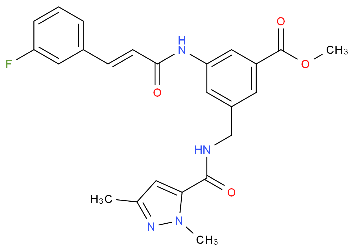 methyl 3-({[(1,3-dimethyl-1H-pyrazol-5-yl)carbonyl]amino}methyl)-5-{[(2E)-3-(3-fluorophenyl)-2-propenoyl]amino}benzoate_分子结构_CAS_)
