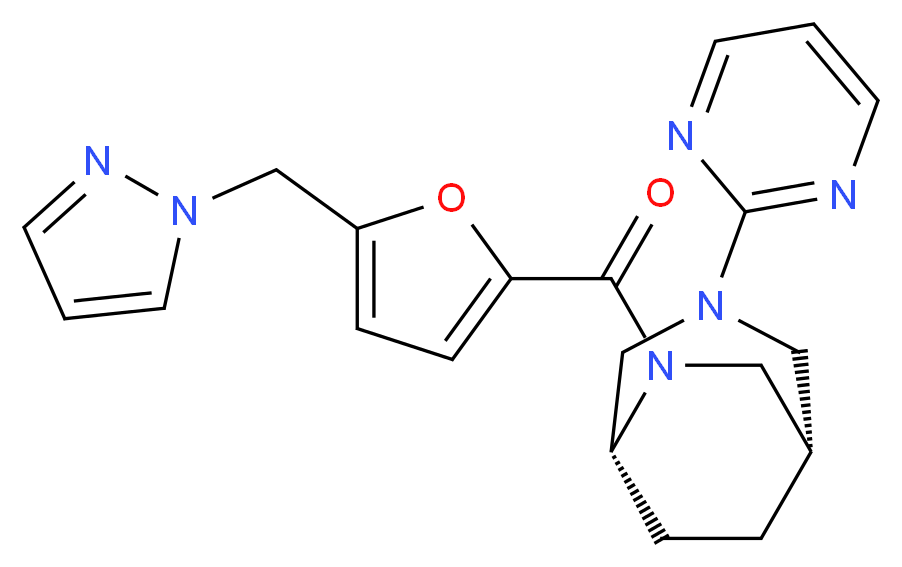 (1S*,5R*)-6-[5-(1H-pyrazol-1-ylmethyl)-2-furoyl]-3-(2-pyrimidinyl)-3,6-diazabicyclo[3.2.2]nonane_分子结构_CAS_)