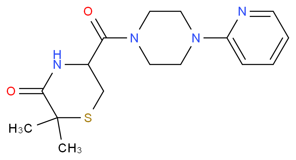 2,2-dimethyl-5-[(4-pyridin-2-ylpiperazin-1-yl)carbonyl]thiomorpholin-3-one_分子结构_CAS_)