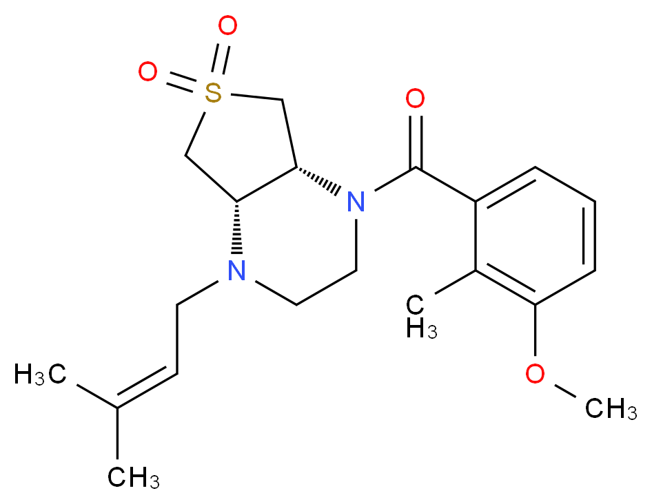 (4aS*,7aR*)-1-(3-methoxy-2-methylbenzoyl)-4-(3-methyl-2-buten-1-yl)octahydrothieno[3,4-b]pyrazine 6,6-dioxide_分子结构_CAS_)