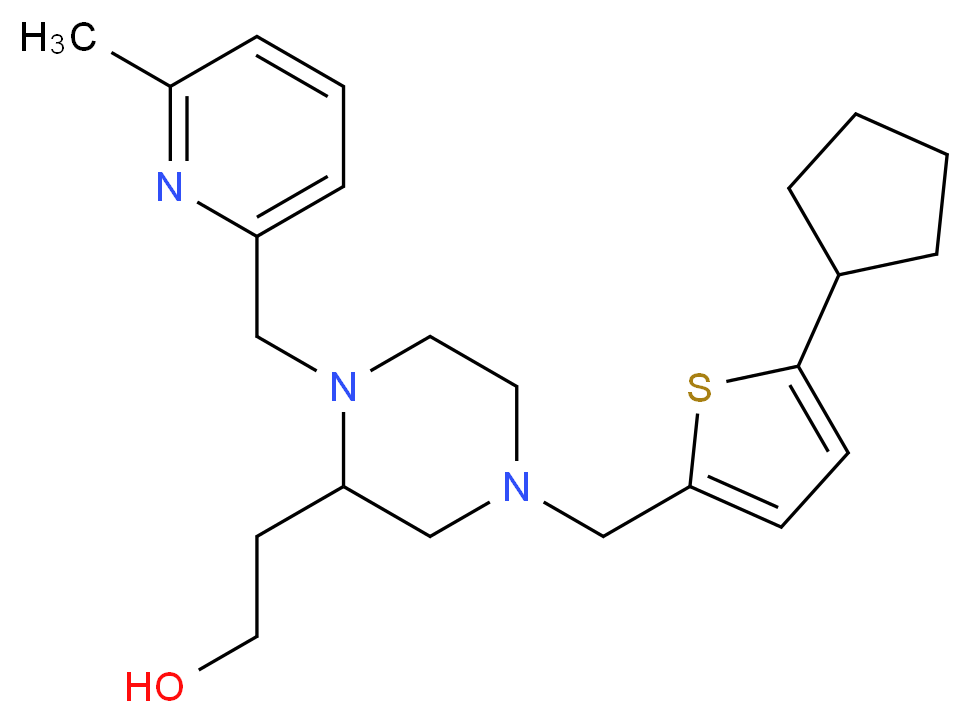 2-{4-[(5-cyclopentyl-2-thienyl)methyl]-1-[(6-methyl-2-pyridinyl)methyl]-2-piperazinyl}ethanol_分子结构_CAS_)