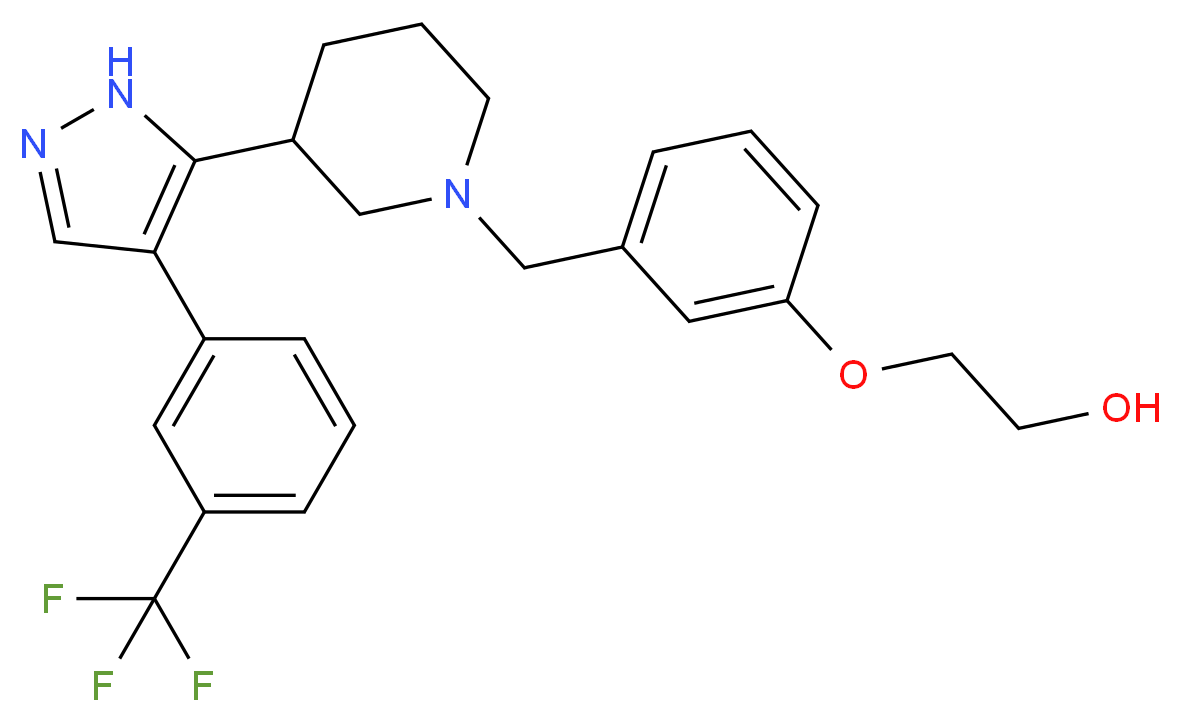 2-{3-[(3-{4-[3-(trifluoromethyl)phenyl]-1H-pyrazol-5-yl}-1-piperidinyl)methyl]phenoxy}ethanol_分子结构_CAS_)