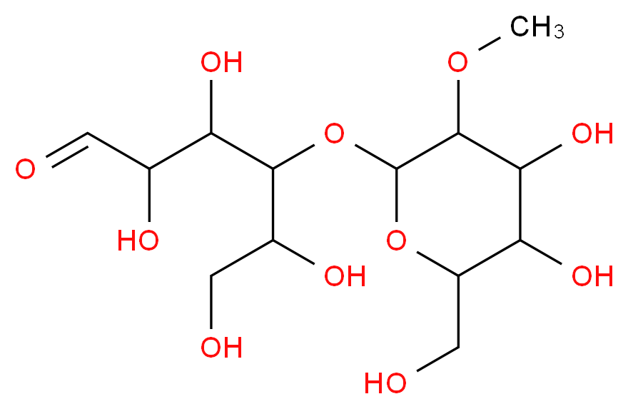 4-{[4,5-dihydroxy-6-(hydroxymethyl)-3-methoxyoxan-2-yl]oxy}-2,3,5,6-tetrahydroxyhexanal_分子结构_CAS_77667-98-2