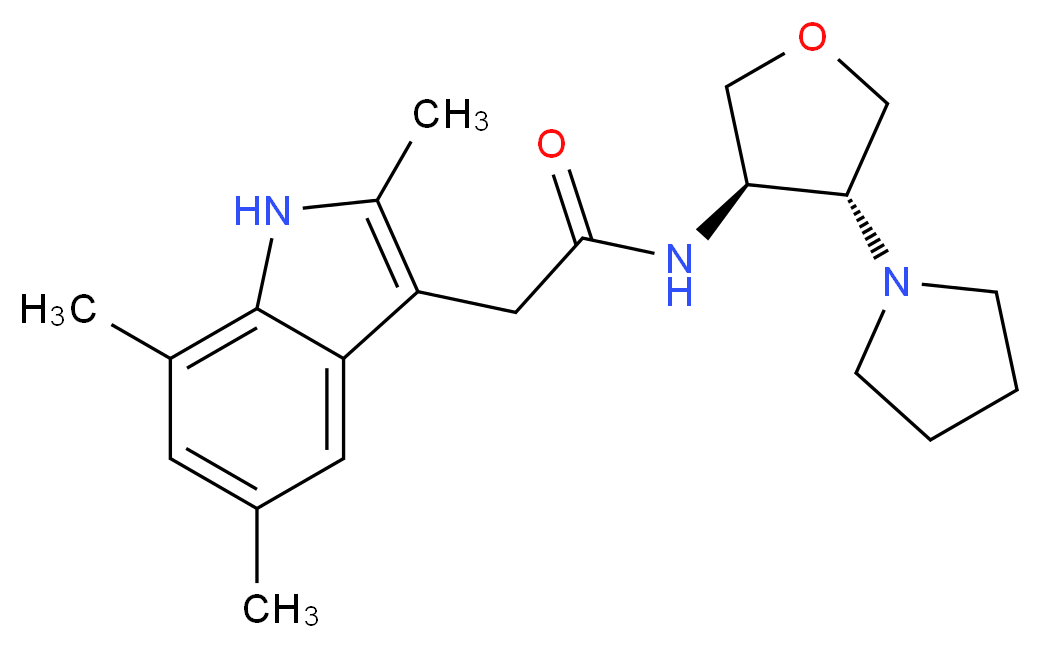 N-[(3R*,4R*)-4-(1-pyrrolidinyl)tetrahydro-3-furanyl]-2-(2,5,7-trimethyl-1H-indol-3-yl)acetamide_分子结构_CAS_)