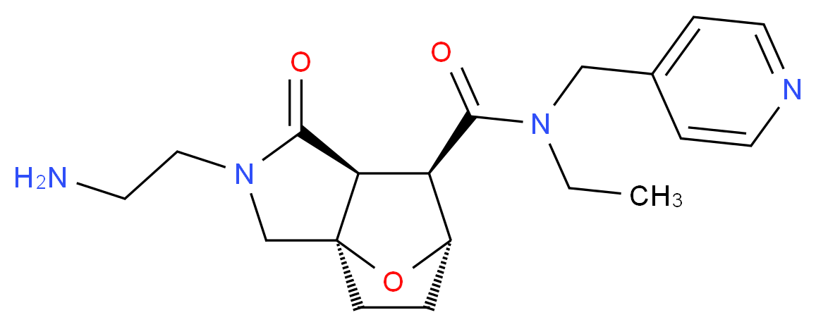 (1R*,5S*,6R*,7S*)-3-(2-aminoethyl)-N-ethyl-4-oxo-N-(pyridin-4-ylmethyl)-10-oxa-3-azatricyclo[5.2.1.0~1,5~]decane-6-carboxamide_分子结构_CAS_)