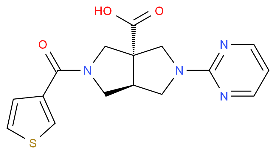 (3aS*,6aS*)-2-pyrimidin-2-yl-5-(3-thienylcarbonyl)hexahydropyrrolo[3,4-c]pyrrole-3a(1H)-carboxylic acid_分子结构_CAS_)