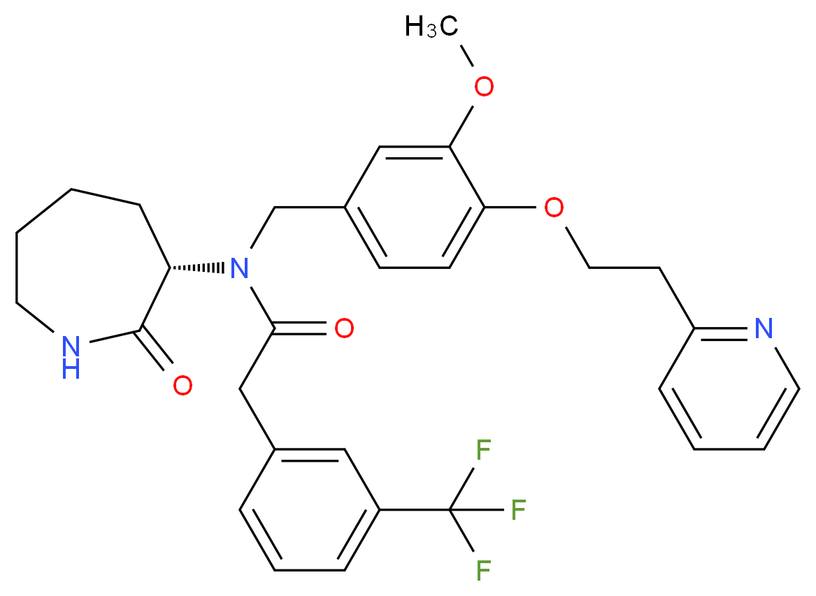 N-{3-methoxy-4-[2-(2-pyridinyl)ethoxy]benzyl}-N-[(3S)-2-oxo-3-azepanyl]-2-[3-(trifluoromethyl)phenyl]acetamide_分子结构_CAS_)