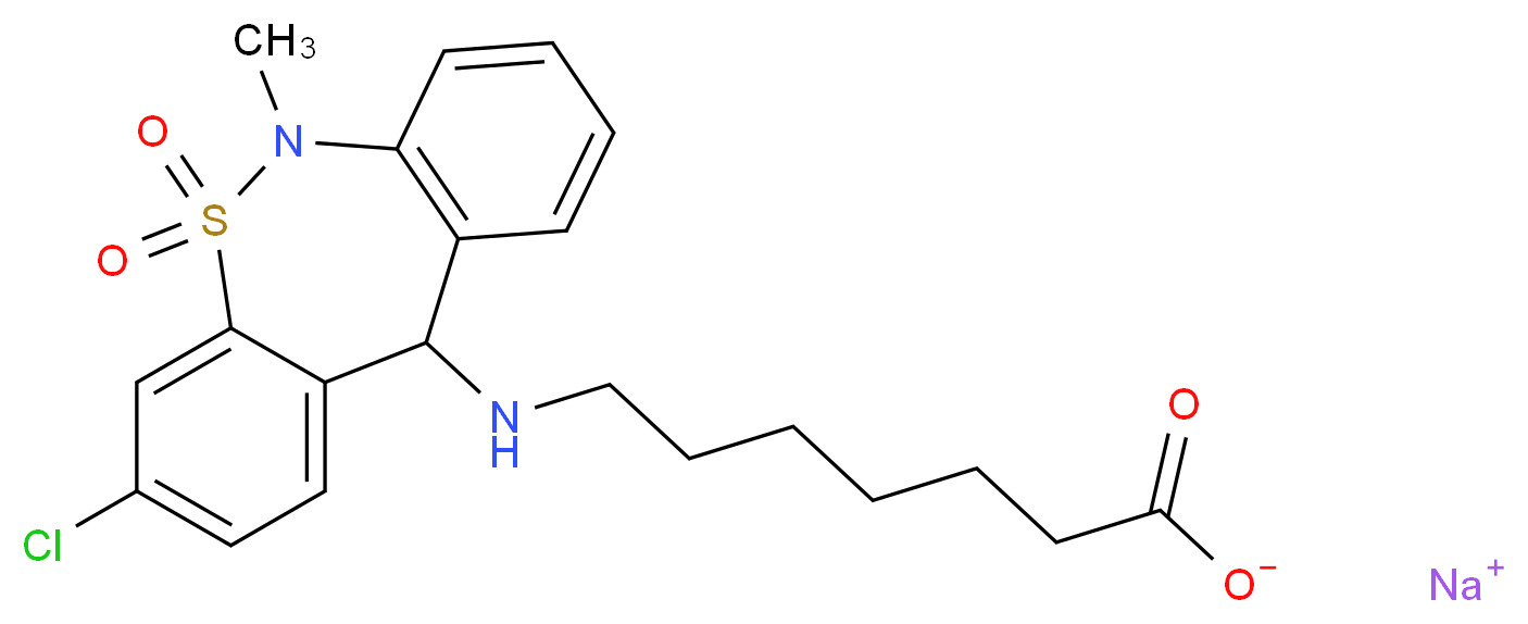 sodium 7-({6-chloro-10-methyl-9,9-dioxo-9λ<sup>6</sup>-thia-10-azatricyclo[9.4.0.0<sup>3</sup>,<sup>8</sup>]pentadeca-1(11),3(8),4,6,12,14-hexaen-2-yl}amino)heptanoate_分子结构_CAS_30123-17-2