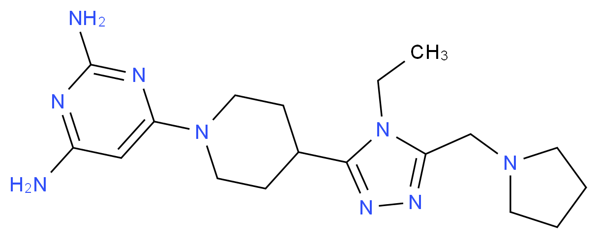 6-{4-[4-ethyl-5-(pyrrolidin-1-ylmethyl)-4H-1,2,4-triazol-3-yl]piperidin-1-yl}pyrimidine-2,4-diamine_分子结构_CAS_)