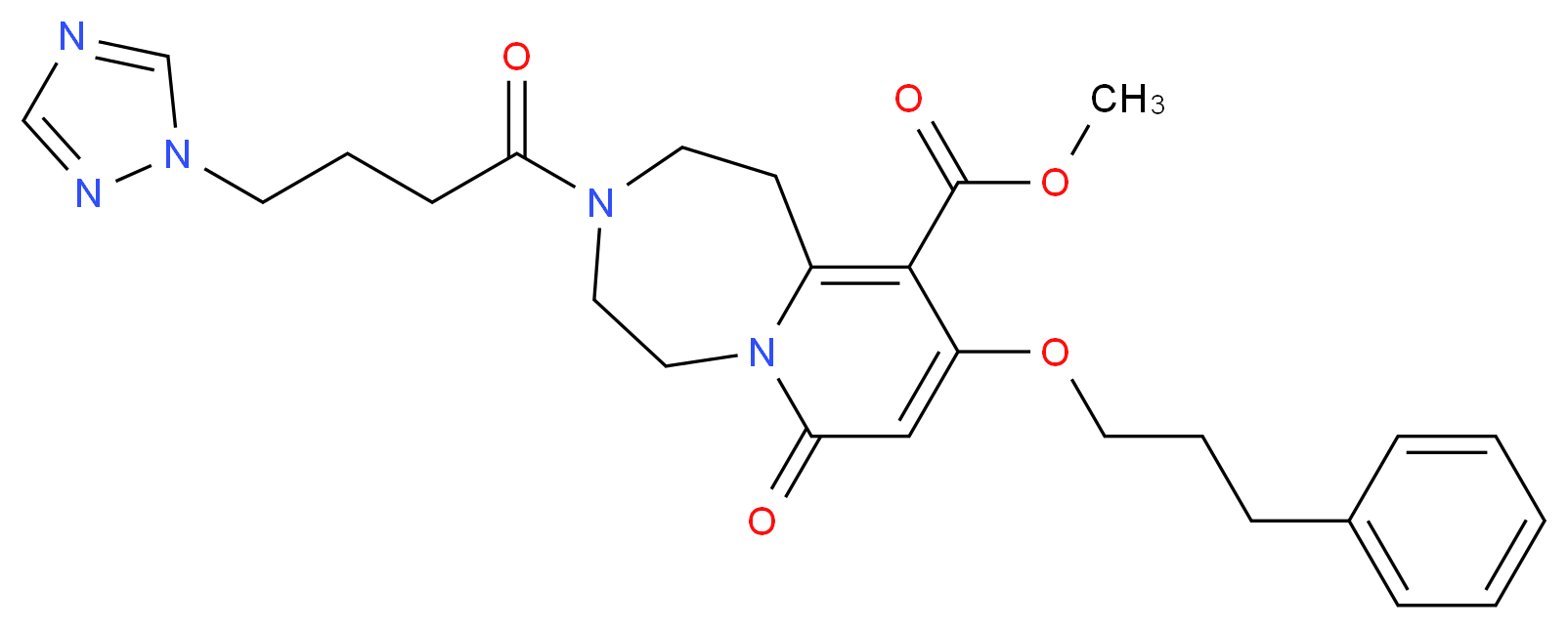 methyl 7-oxo-9-(3-phenylpropoxy)-3-[4-(1H-1,2,4-triazol-1-yl)butanoyl]-1,2,3,4,5,7-hexahydropyrido[1,2-d][1,4]diazepine-10-carboxylate_分子结构_CAS_)