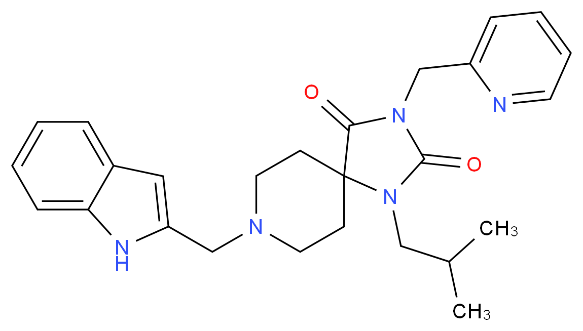 8-(1H-indol-2-ylmethyl)-1-isobutyl-3-(2-pyridinylmethyl)-1,3,8-triazaspiro[4.5]decane-2,4-dione_分子结构_CAS_)