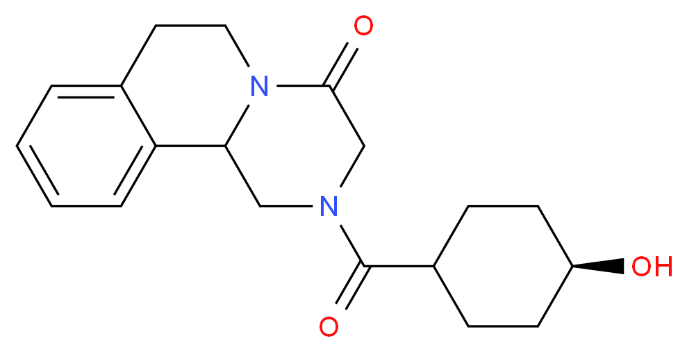 2-(4-hydroxycyclohexanecarbonyl)-1H,2H,3H,4H,6H,7H,11bH-piperazino[2,1-a]isoquinolin-4-one_分子结构_CAS_134924-71-3