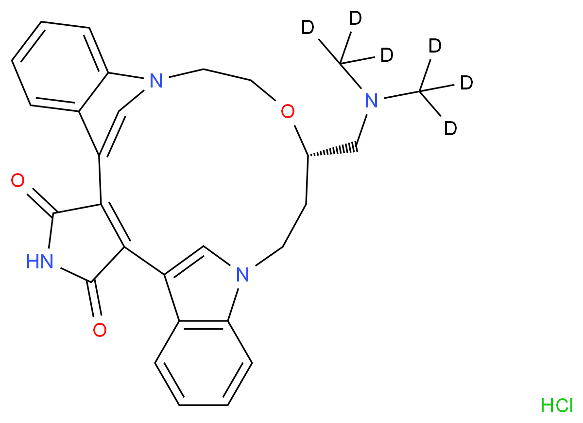 (18S)-18-{[bis(<sup>2</sup>H<sub>3</sub>)methylamino]methyl}-17-oxa-4,14,21-triazahexacyclo[19.6.1.1<sup>7</sup>,<sup>1</sup><sup>4</sup>.0<sup>2</sup>,<sup>6</sup>.0<sup>8</sup>,<sup>1</sup><sup>3</sup>.0<sup>2</sup><sup>2</sup>,<sup>2</sup><sup>7</sup>]nonacosa-1(28),2(6),7(29),8,10,12,22,24,26-nonaene-3,5-dione hydrochloride_分子结构_CAS_106308-44-5