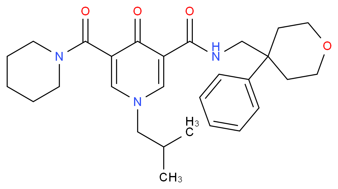 1-isobutyl-4-oxo-N-[(4-phenyltetrahydro-2H-pyran-4-yl)methyl]-5-(1-piperidinylcarbonyl)-1,4-dihydro-3-pyridinecarboxamide_分子结构_CAS_)