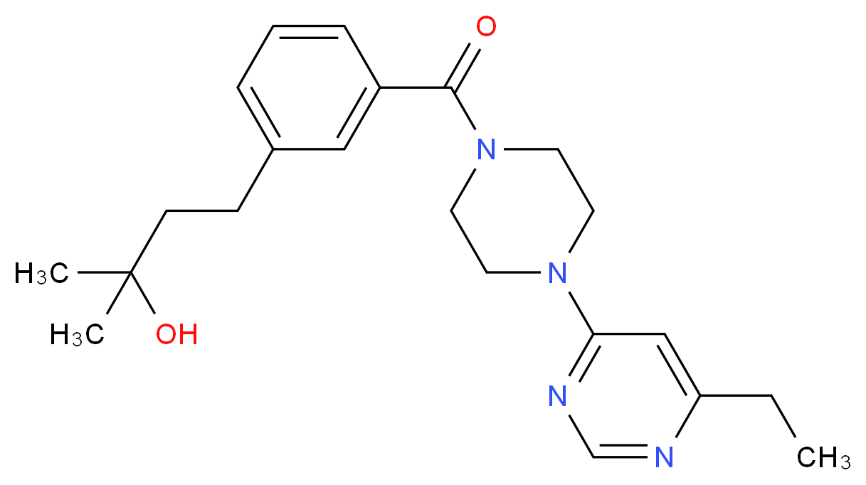 4-(3-{[4-(6-ethyl-4-pyrimidinyl)-1-piperazinyl]carbonyl}phenyl)-2-methyl-2-butanol_分子结构_CAS_)