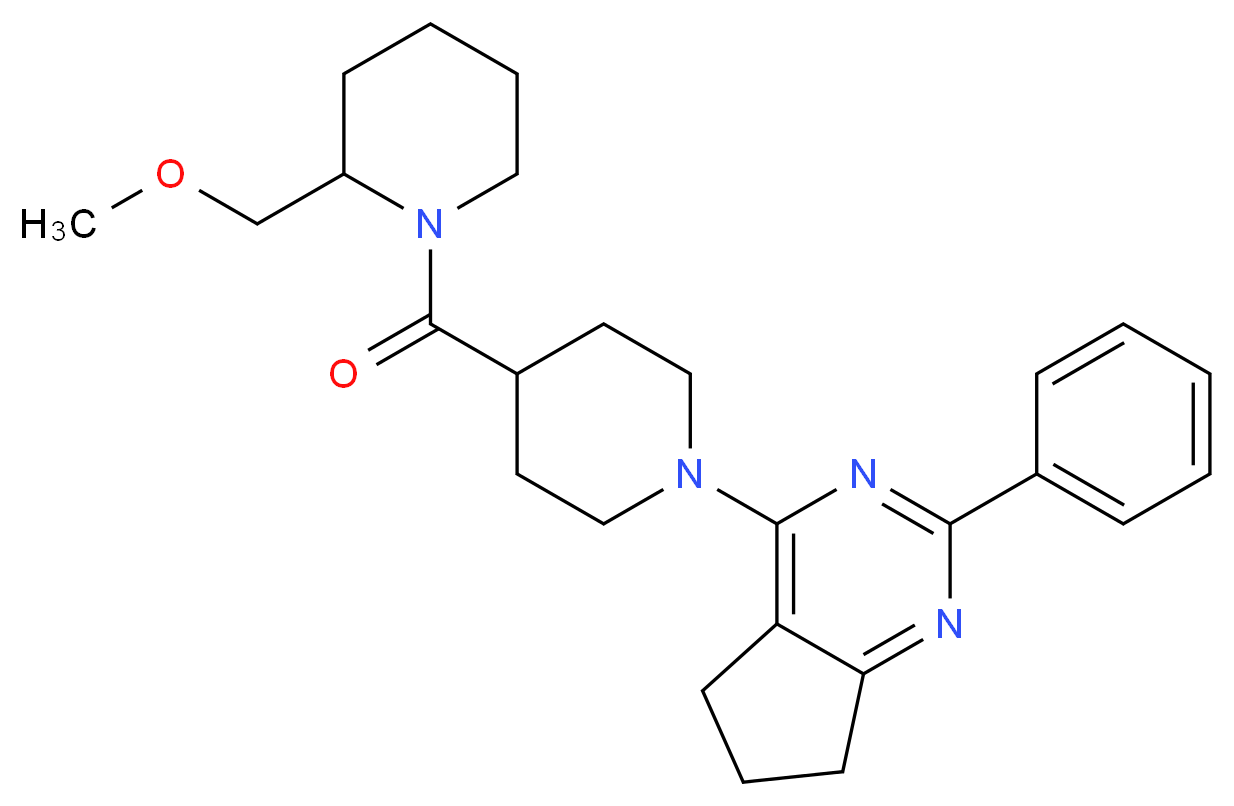 4-(4-{[2-(methoxymethyl)-1-piperidinyl]carbonyl}-1-piperidinyl)-2-phenyl-6,7-dihydro-5H-cyclopenta[d]pyrimidine_分子结构_CAS_)