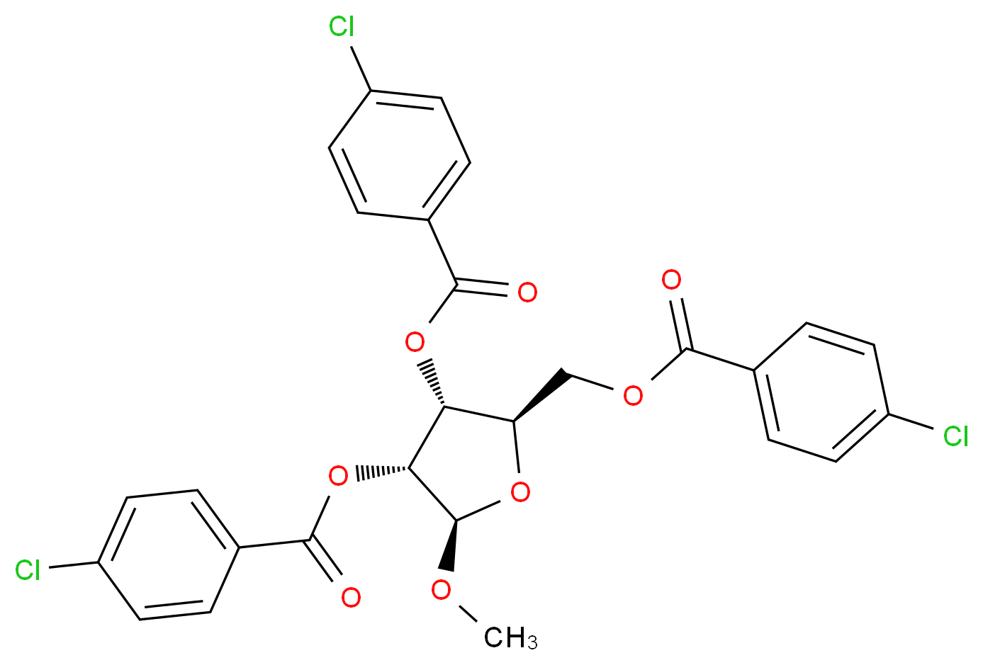 (2R,3R,4R,5R)-4-(4-chlorobenzoyloxy)-5-[(4-chlorobenzoyloxy)methyl]-2-methoxyoxolan-3-yl 4-chlorobenzoate_分子结构_CAS_29755-00-8
