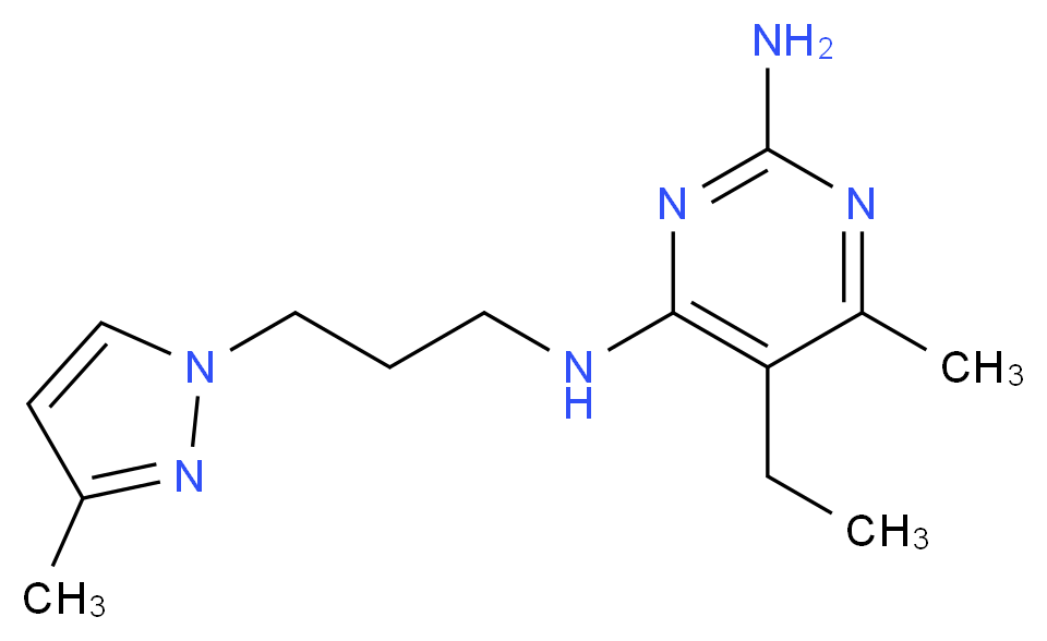 5-ethyl-6-methyl-N~4~-[3-(3-methyl-1H-pyrazol-1-yl)propyl]pyrimidine-2,4-diamine_分子结构_CAS_)