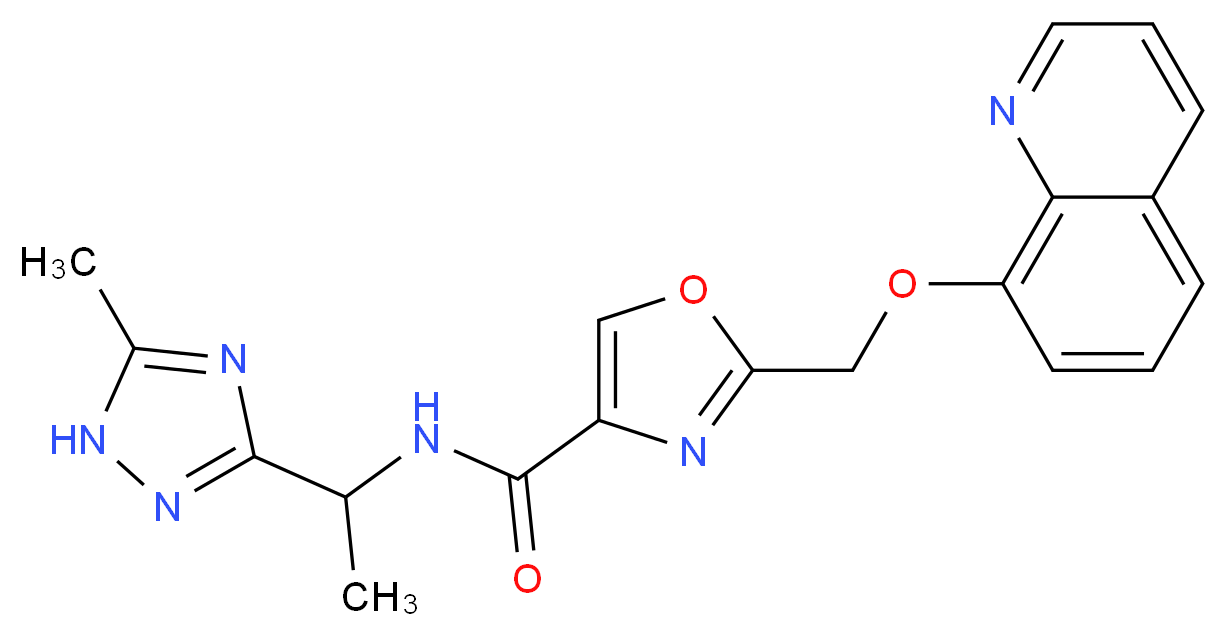 N-[1-(5-methyl-1H-1,2,4-triazol-3-yl)ethyl]-2-[(quinolin-8-yloxy)methyl]-1,3-oxazole-4-carboxamide_分子结构_CAS_)