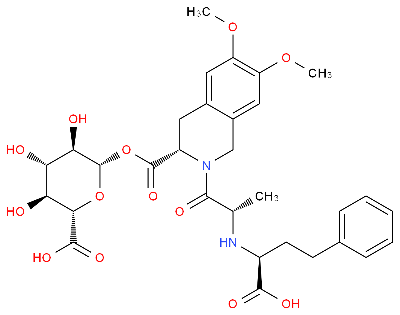 (2S,3S,4S,5R,6S)-6-[(3S)-2-[(2S)-2-{[(1S)-1-carboxy-3-phenylpropyl]amino}propanoyl]-6,7-dimethoxy-1,2,3,4-tetrahydroisoquinoline-3-carbonyloxy]-3,4,5-trihydroxyoxane-2-carboxylic acid_分子结构_CAS_1260613-88-4