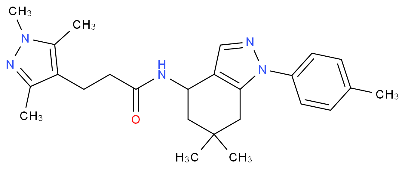 N-[6,6-dimethyl-1-(4-methylphenyl)-4,5,6,7-tetrahydro-1H-indazol-4-yl]-3-(1,3,5-trimethyl-1H-pyrazol-4-yl)propanamide_分子结构_CAS_)