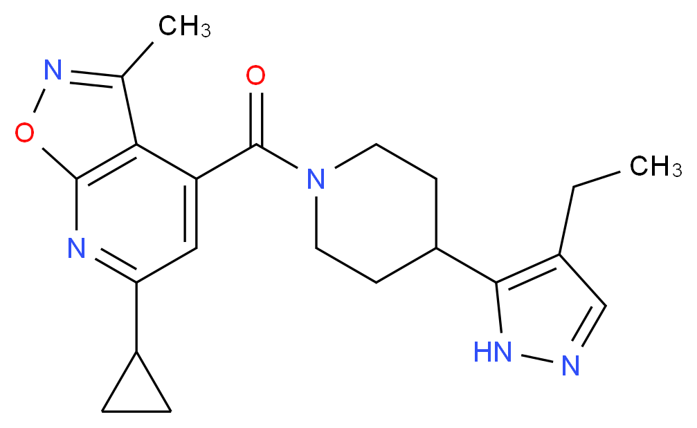 6-cyclopropyl-4-{[4-(4-ethyl-1H-pyrazol-5-yl)piperidin-1-yl]carbonyl}-3-methylisoxazolo[5,4-b]pyridine_分子结构_CAS_)