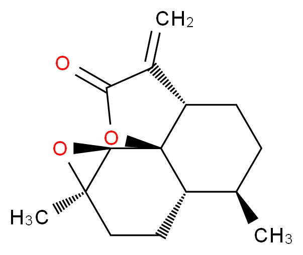 (1R,5S,8R,9S,12R,14R)-8,12-dimethyl-4-methylidene-2,13-dioxatetracyclo[7.5.0.0<sup>1</sup>,<sup>5</sup>.0<sup>1</sup><sup>2</sup>,<sup>1</sup><sup>4</sup>]tetradecan-3-one_分子结构_CAS_50906-56-4