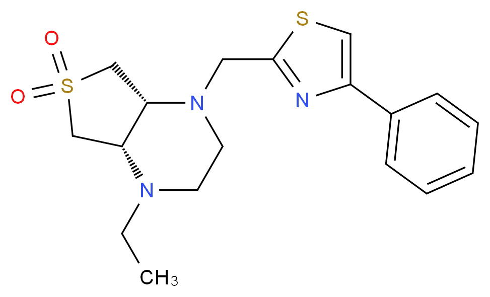 (4aR*,7aS*)-1-ethyl-4-[(4-phenyl-1,3-thiazol-2-yl)methyl]octahydrothieno[3,4-b]pyrazine 6,6-dioxide_分子结构_CAS_)