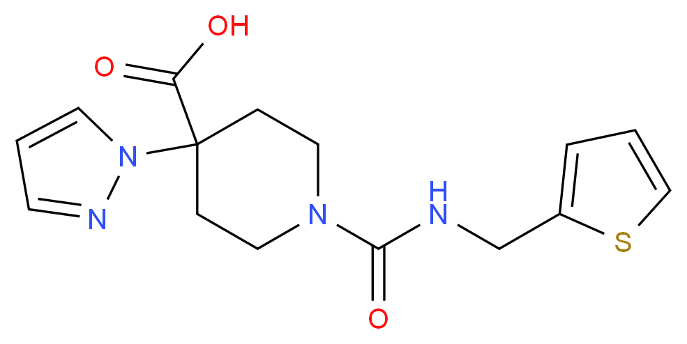 4-(1H-pyrazol-1-yl)-1-{[(2-thienylmethyl)amino]carbonyl}piperidine-4-carboxylic acid_分子结构_CAS_)