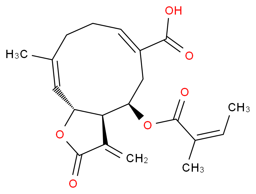 (3aR,4R,11aR)-10-methyl-4-{[(2Z)-2-methylbut-2-enoyl]oxy}-3-methylidene-2-oxo-2H,3H,3aH,4H,5H,8H,9H,11aH-cyclodeca[b]furan-6-carboxylic acid_分子结构_CAS_956384-55-7