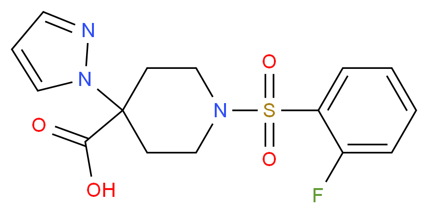 1-[(2-fluorophenyl)sulfonyl]-4-(1H-pyrazol-1-yl)piperidine-4-carboxylic acid_分子结构_CAS_)