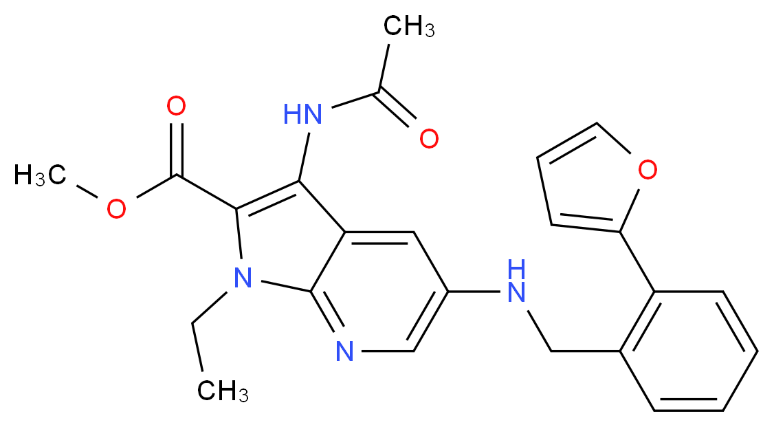 methyl 3-(acetylamino)-1-ethyl-5-{[2-(2-furyl)benzyl]amino}-1H-pyrrolo[2,3-b]pyridine-2-carboxylate_分子结构_CAS_)
