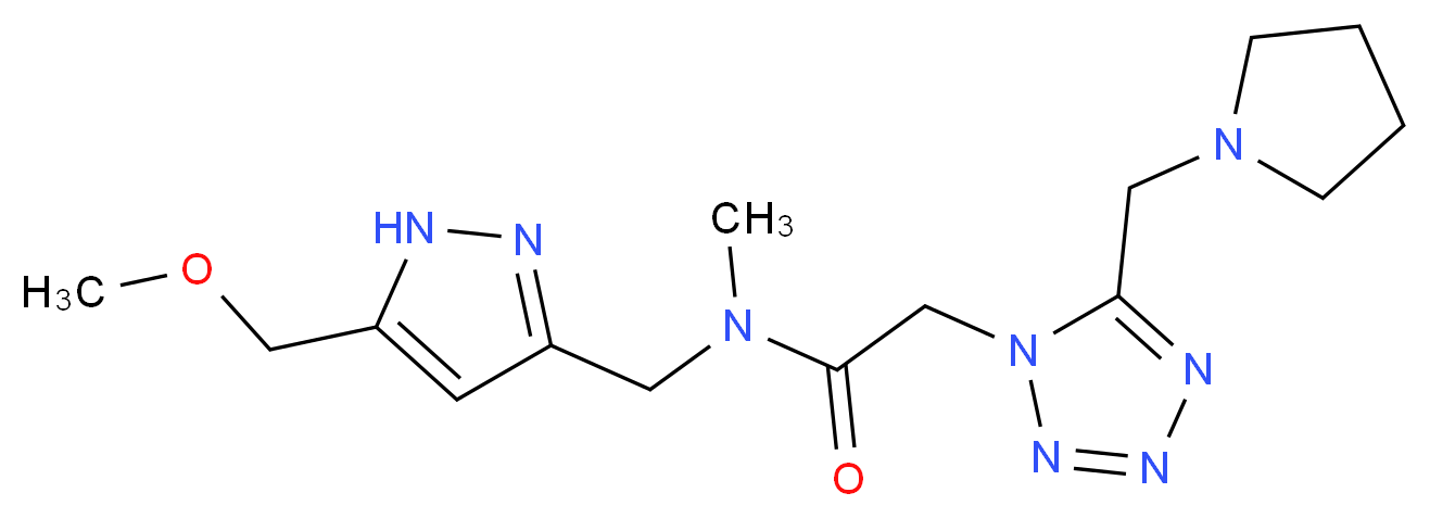 N-{[5-(methoxymethyl)-1H-pyrazol-3-yl]methyl}-N-methyl-2-[5-(pyrrolidin-1-ylmethyl)-1H-tetrazol-1-yl]acetamide_分子结构_CAS_)