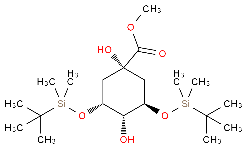 (1α,3R,4α,5R)-3,5-Bis[[(1,1-dimethylethyl)dimethylsilyl]oxy]-1,4-dihydroxy-cyclohexanecarboxylic Acid Methyl Ester_分子结构_CAS_135711-62-5)