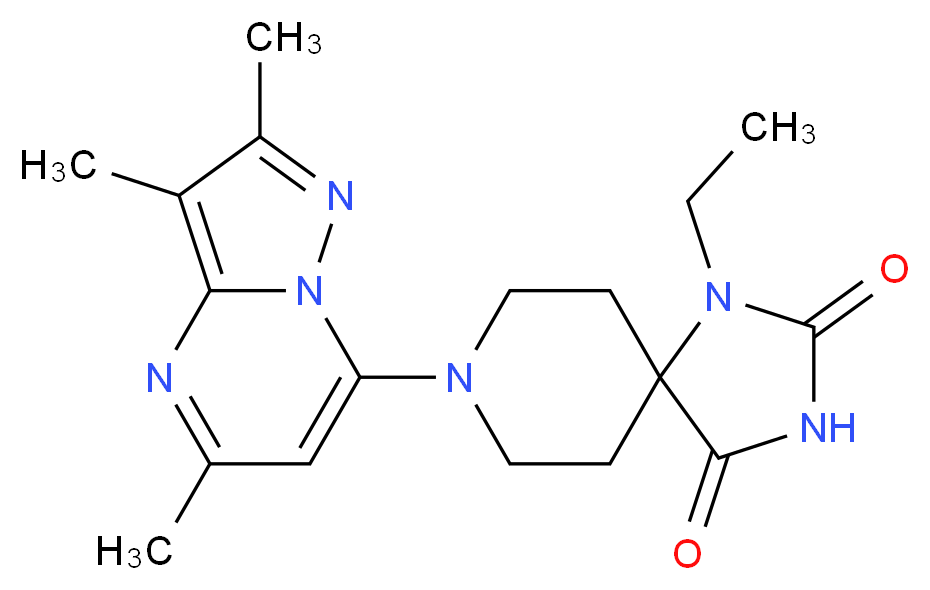 1-ethyl-8-(2,3,5-trimethylpyrazolo[1,5-a]pyrimidin-7-yl)-1,3,8-triazaspiro[4.5]decane-2,4-dione_分子结构_CAS_)