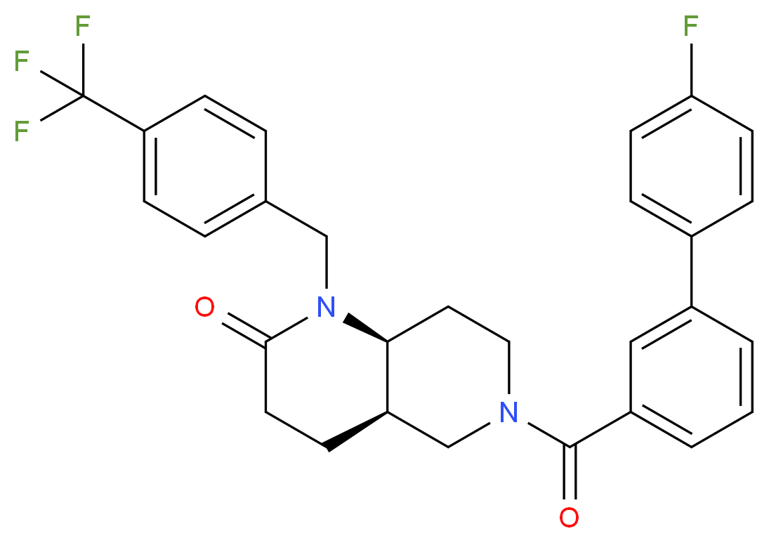 (4aR*,8aS*)-6-[(4'-fluoro-3-biphenylyl)carbonyl]-1-[4-(trifluoromethyl)benzyl]octahydro-1,6-naphthyridin-2(1H)-one_分子结构_CAS_)