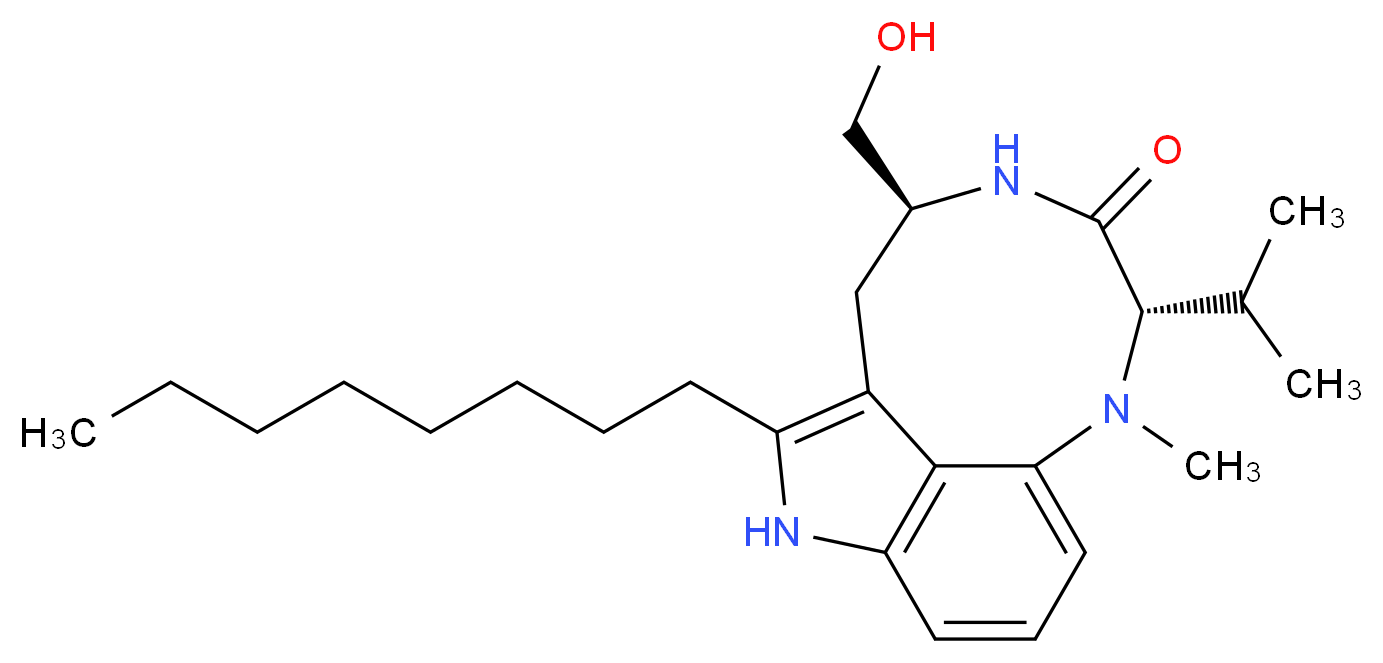 (10S,13S)-13-(hydroxymethyl)-9-methyl-2-octyl-10-(propan-2-yl)-3,9,12-triazatricyclo[6.6.1.0<sup>4</sup>,<sup>1</sup><sup>5</sup>]pentadeca-1,4,6,8(15)-tetraen-11-one_分子结构_CAS_109346-66-9