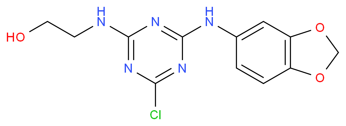 2-[4-(Benzo[1,3]dioxol-5-ylamino)-6-chloro-[1,3,5]triazin-2-ylamino]-ethanol_分子结构_CAS_)